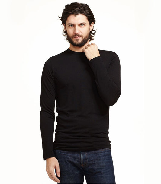 Wool Crew Neck LS - Black Made in USA | RAMBLERS WAY