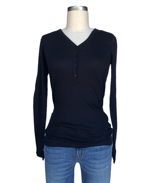 Cotton V Neck Henley - Rib Knit Made in USA | RAMBLERS WAY